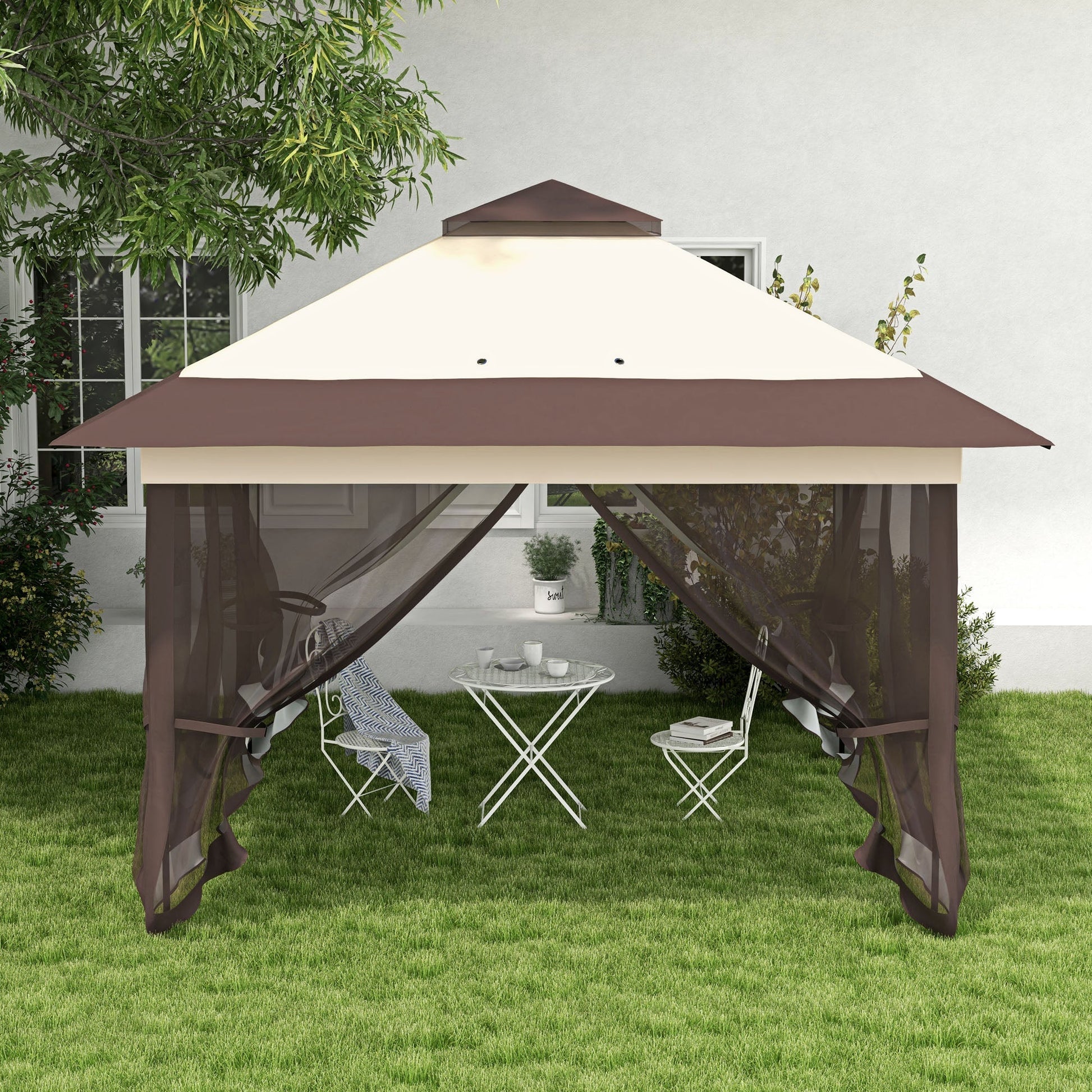 12' x 12' Foldable Pop-up Party Tent Instant Canopy Sun Shade Gazebo Shelter Steel Frame Oxford w/ Roller Bag, Brown - Gallery Canada