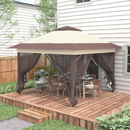 12' x 12' Foldable Pop-up Party Tent Instant Canopy Sun Shade Gazebo Shelter Steel Frame Oxford w/ Roller Bag, Brown