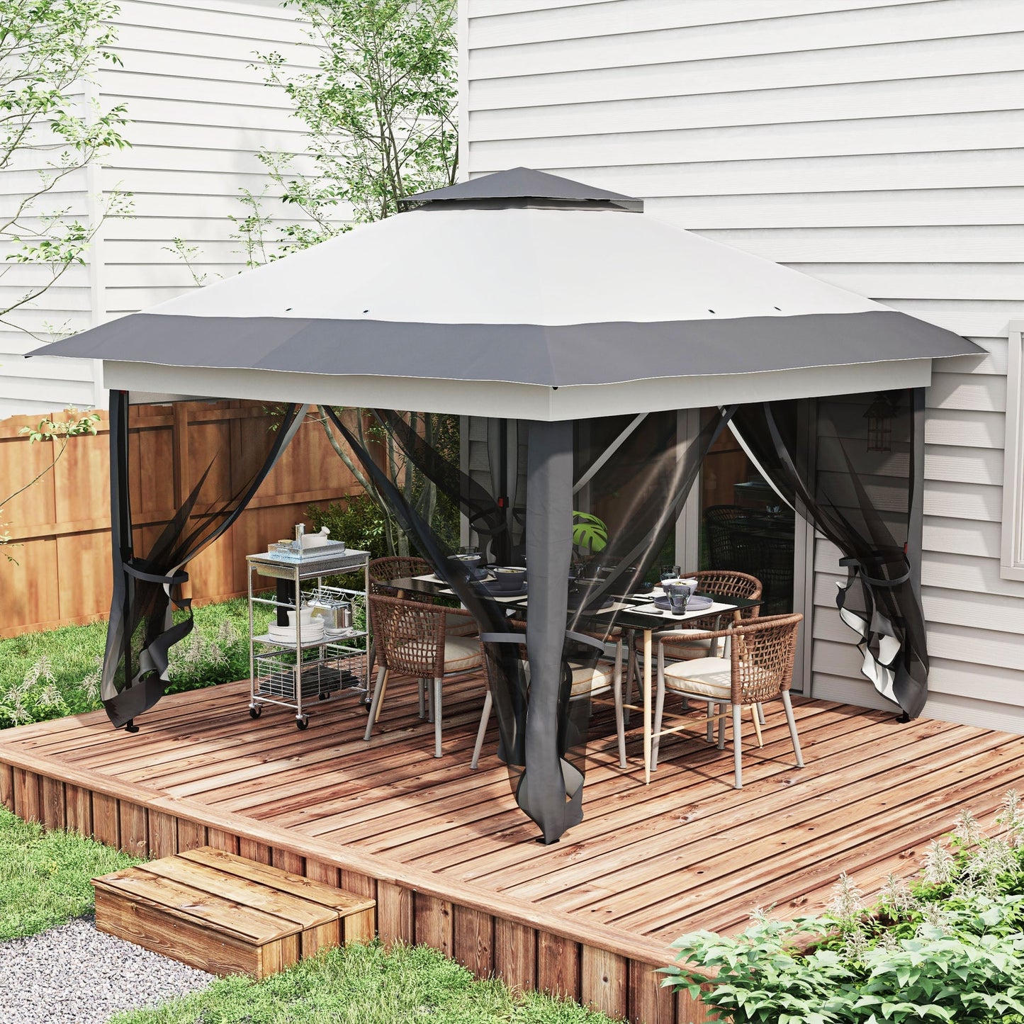 12' x 12' Foldable Pop-up Party Tent Instant Canopy Sun Shade Gazebo Shelter Steel Frame Oxford w/ Roller Bag, Grey Pop Up Canopies   at Gallery Canada