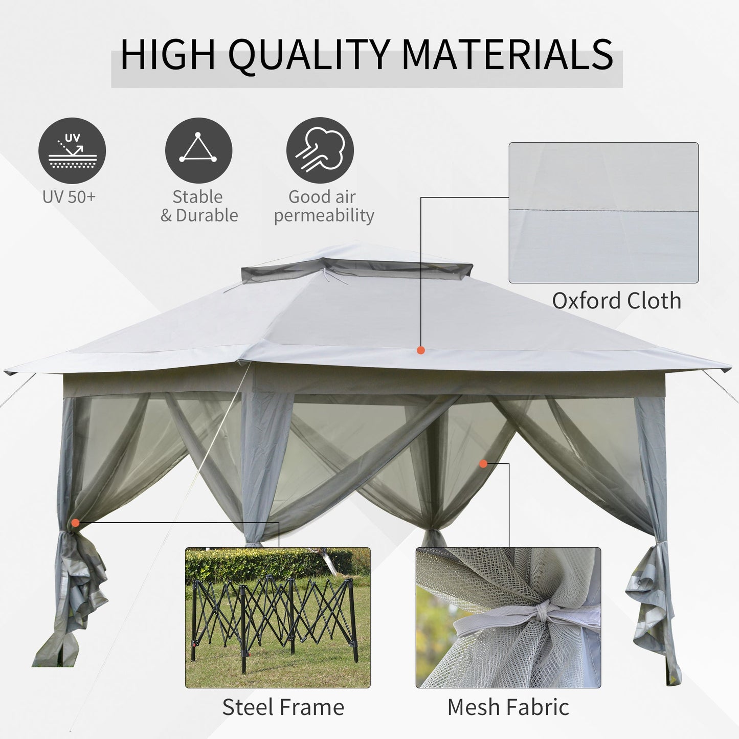 12' x 12' Foldable Pop-up Party Tent Instant Canopy Sun Shade Gazebo Shelter Steel Frame Oxford w/ Roller Bag, Light Grey Pop Up Canopies   at Gallery Canada