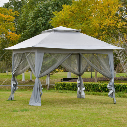 12' x 12' Foldable Pop-up Party Tent Instant Canopy Sun Shade Gazebo Shelter Steel Frame Oxford w/ Roller Bag, Light Grey