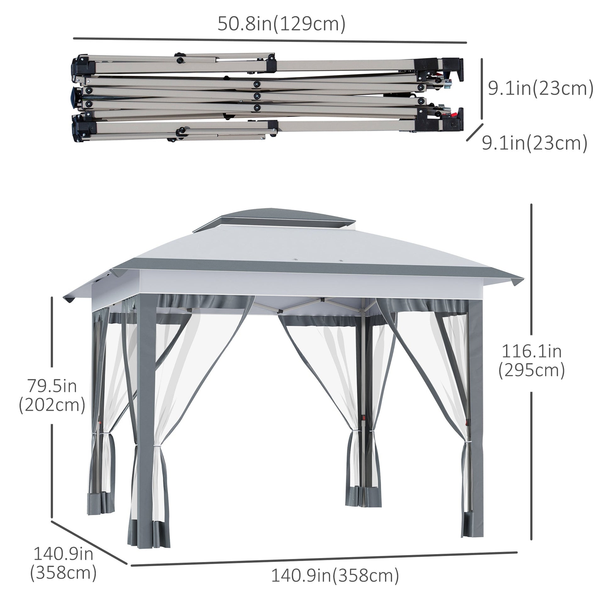 12' x 12' Pop Up Canopy Sun Shade Instant Tent Folding with Mesh Sidewalls, 3-Level Adjustable Height and Storage Bag, Gray Pop Up Canopies   at Gallery Canada