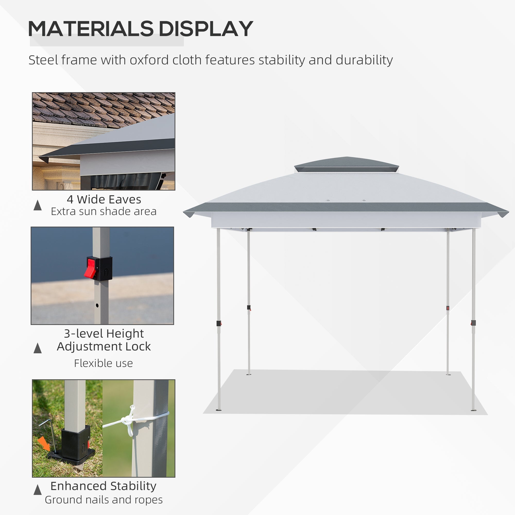 12' x 12' Pop Up Canopy Sun Shade Instant Tent Folding with Mesh Sidewalls, 3-Level Adjustable Height and Storage Bag, Gray Pop Up Canopies   at Gallery Canada