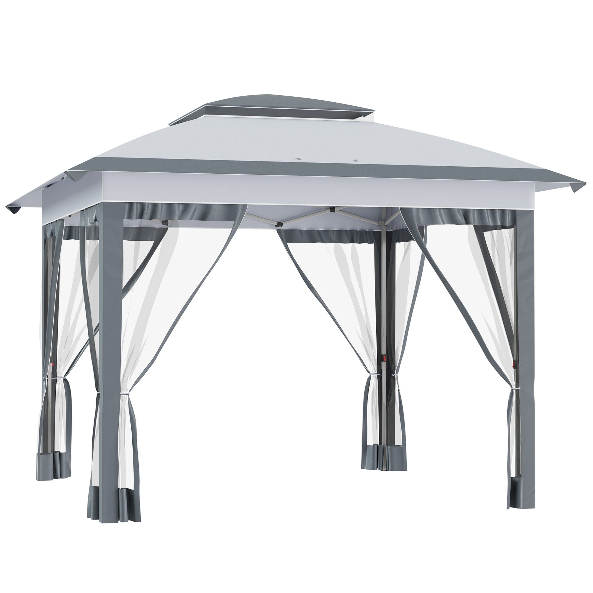 12' x 12' Pop Up Canopy Sun Shade Instant Tent Folding with Mesh Sidewalls, 3-Level Adjustable Height and Storage Bag, Gray Pop Up Canopies Grey  at Gallery Canada