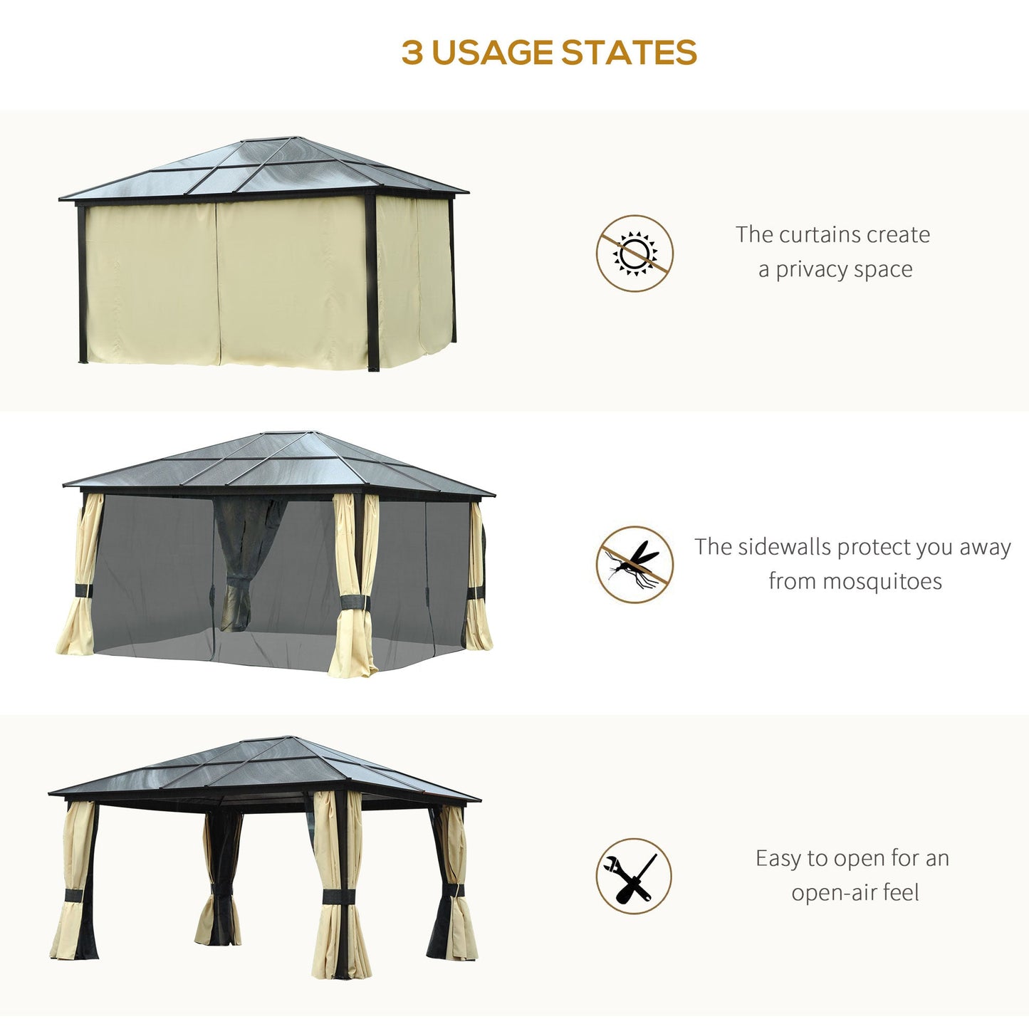 12' x 14' Deluxe Hard Top Patio Gazebo Canopy Garden Aluminum Shelter with Curtains and Mosquito Netting Gazebos   at Gallery Canada