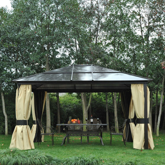 12' x 14' Deluxe Hard Top Patio Gazebo Canopy Garden Aluminum Shelter with Curtains and Mosquito Netting Gazebos Multi Colour  at Gallery Canada