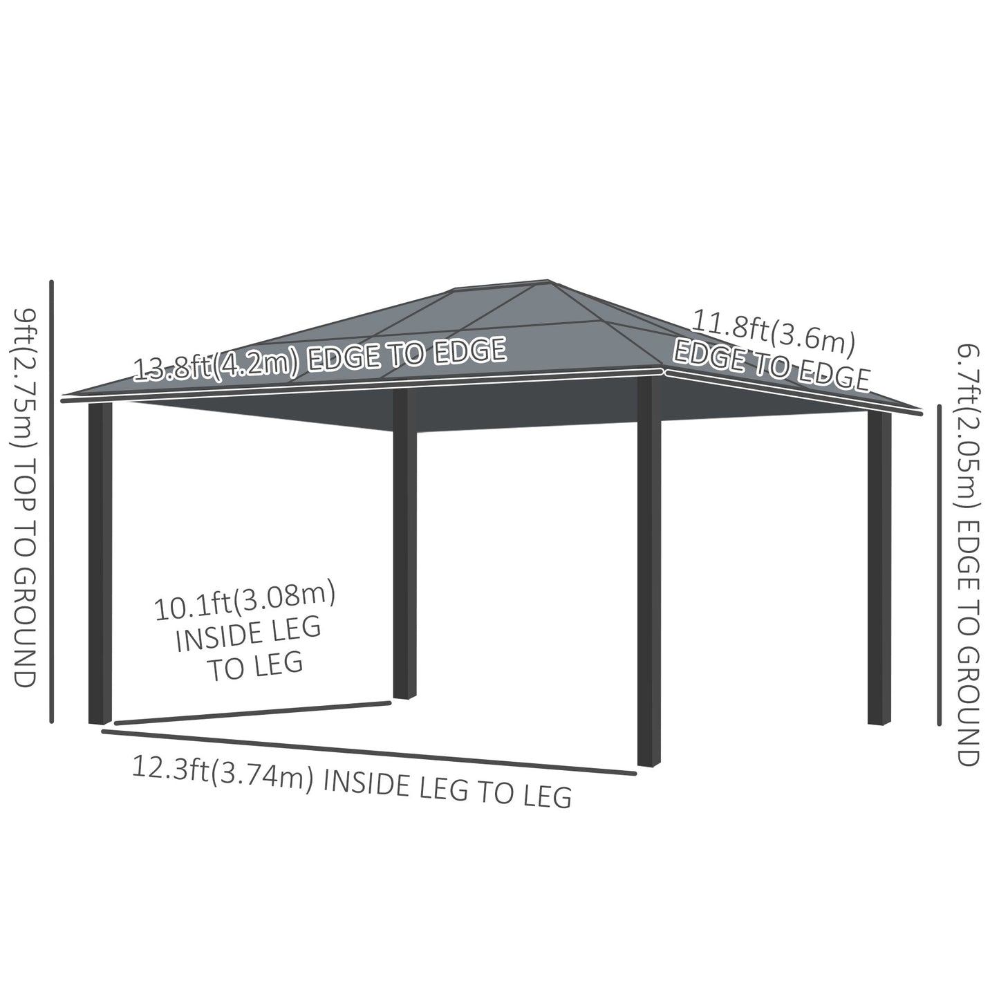 12' x 14' Deluxe Hard Top Patio Gazebo Canopy Garden Aluminum Shelter with Curtains and Mosquito Netting Gazebos   at Gallery Canada