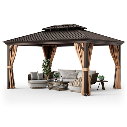 12' x 16' Double-Roof Hardtop Gazebo with Galvanized Steel Roof, Coffee Gazebos   at Gallery Canada