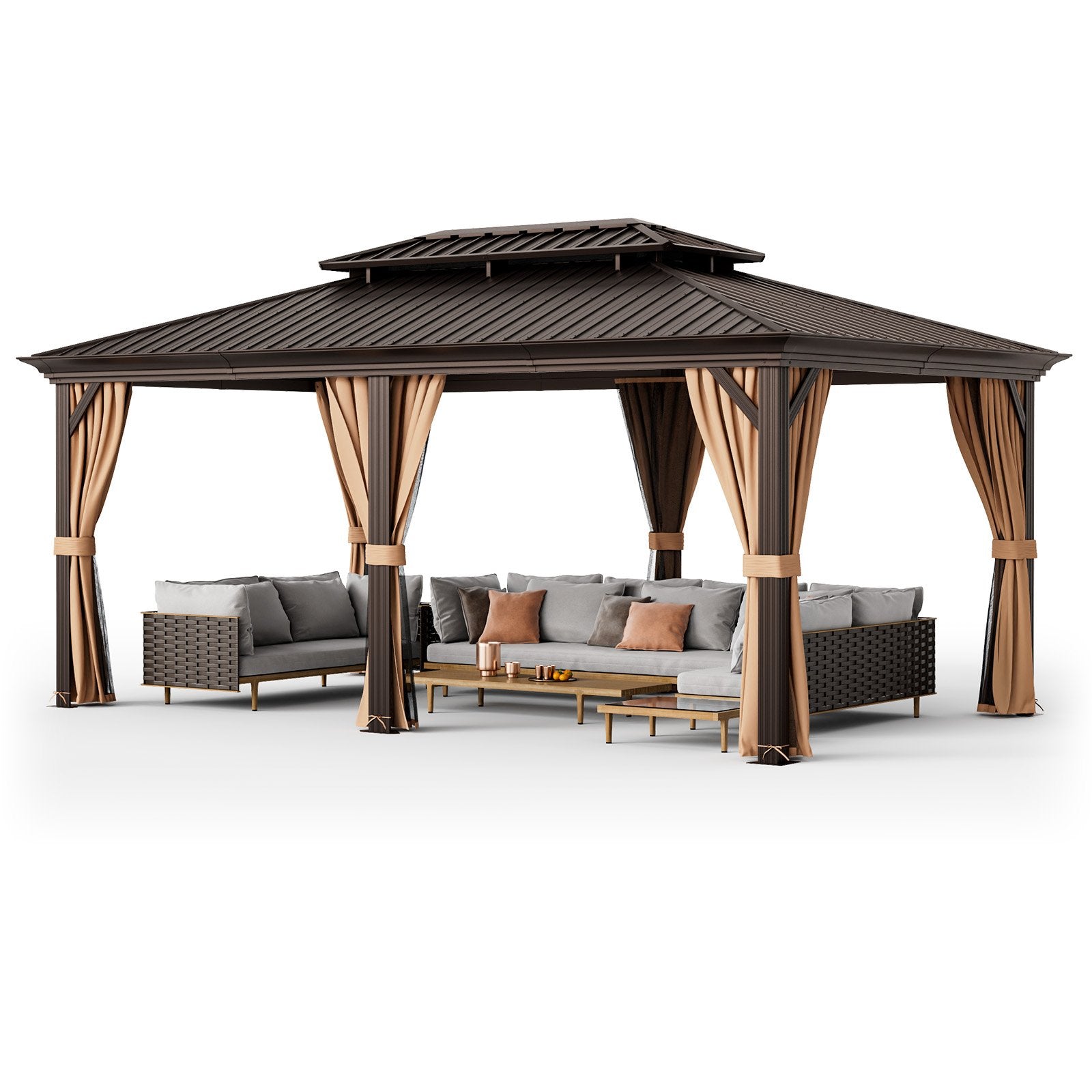 12' x 20' Double-Roof Hardtop Gazebo with Galvanized Steel Roof, Coffee Gazebos   at Gallery Canada