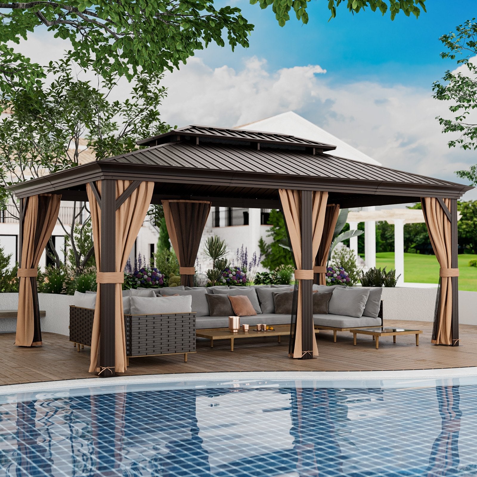 12' x 20' Double-Roof Hardtop Gazebo with Galvanized Steel Roof, Coffee Gazebos   at Gallery Canada