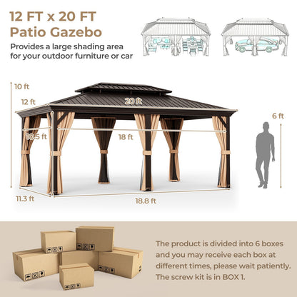 12' x 20' Double-Roof Hardtop Gazebo with Galvanized Steel Roof, Coffee Gazebos   at Gallery Canada