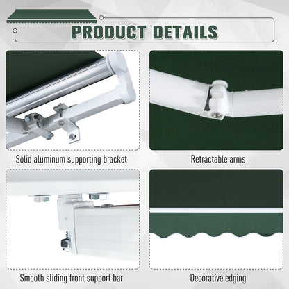 Retractable 12' x 8' Patio Awning with Manual Crank, UV & Water-Resistant, Green Deck Awnings   at Gallery Canada