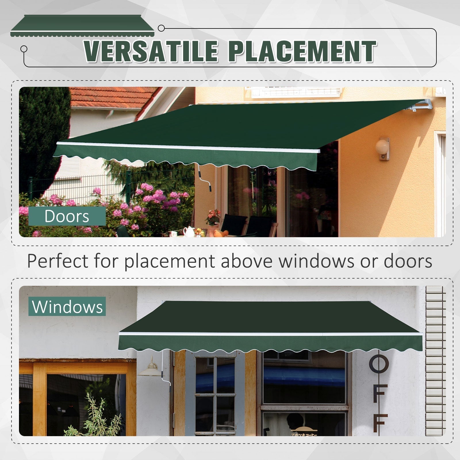 Retractable 12' x 8' Patio Awning with Manual Crank, UV & Water-Resistant, Green Deck Awnings   at Gallery Canada