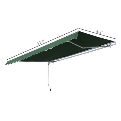 Retractable 12' x 8' Patio Awning with Manual Crank, UV & Water-Resistant, Green Deck Awnings   at Gallery Canada