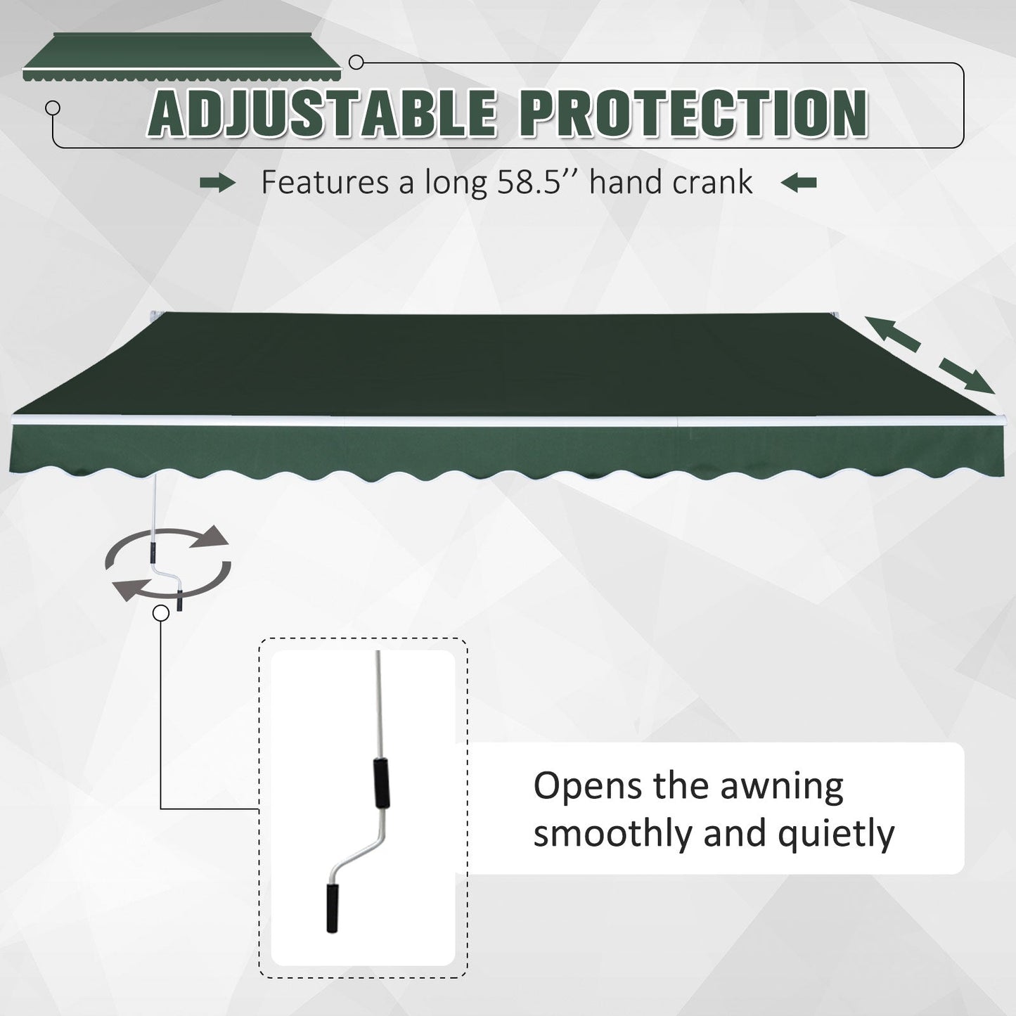 Retractable 12' x 8' Patio Awning with Manual Crank, UV & Water-Resistant, Green Deck Awnings   at Gallery Canada