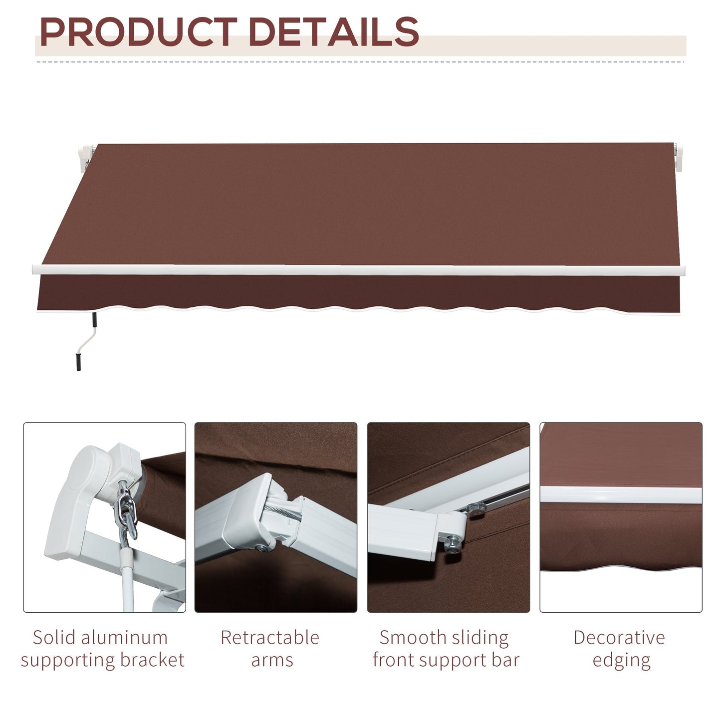 12' x 8' Retractable Patio Awning Sunshade Shelter w/ Manual Crank Handle UV &; Water-Resistant for Deck Balcony Coffee Patio Awnings   at Gallery Canada