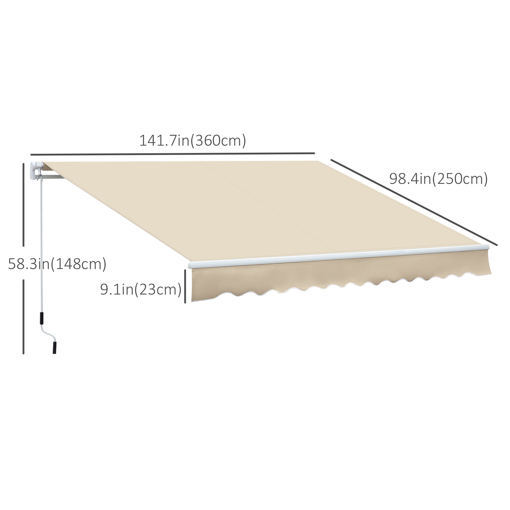 12' x 8' Retractable Patio Awning Sunshade Shelter with Manual Crank Handle UV &; Water-Resistant for Deck Balcony Cream Patio Awnings   at Gallery Canada