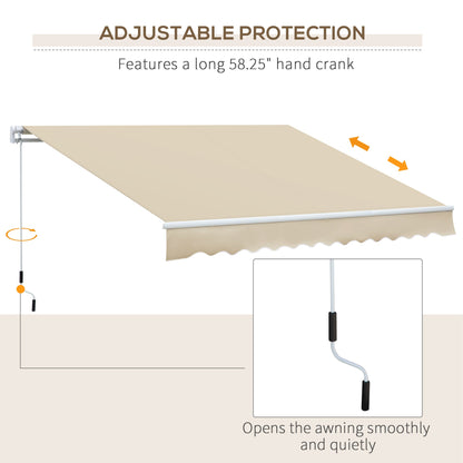 12' x 8' Retractable Patio Awning Sunshade Shelter with Manual Crank Handle UV &; Water-Resistant for Deck Balcony Cream Patio Awnings   at Gallery Canada