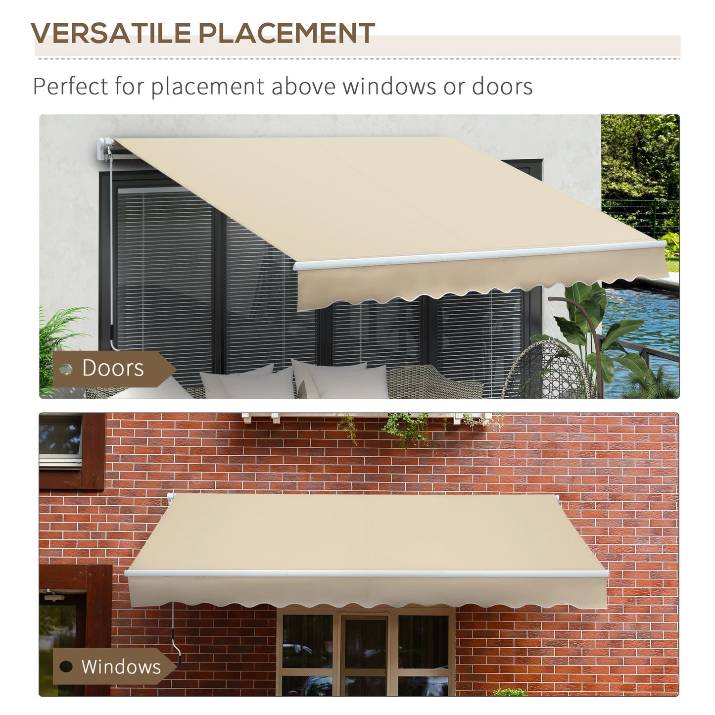 12' x 8' Retractable Patio Awning Sunshade Shelter with Manual Crank Handle UV &; Water-Resistant for Deck Balcony Cream Patio Awnings   at Gallery Canada