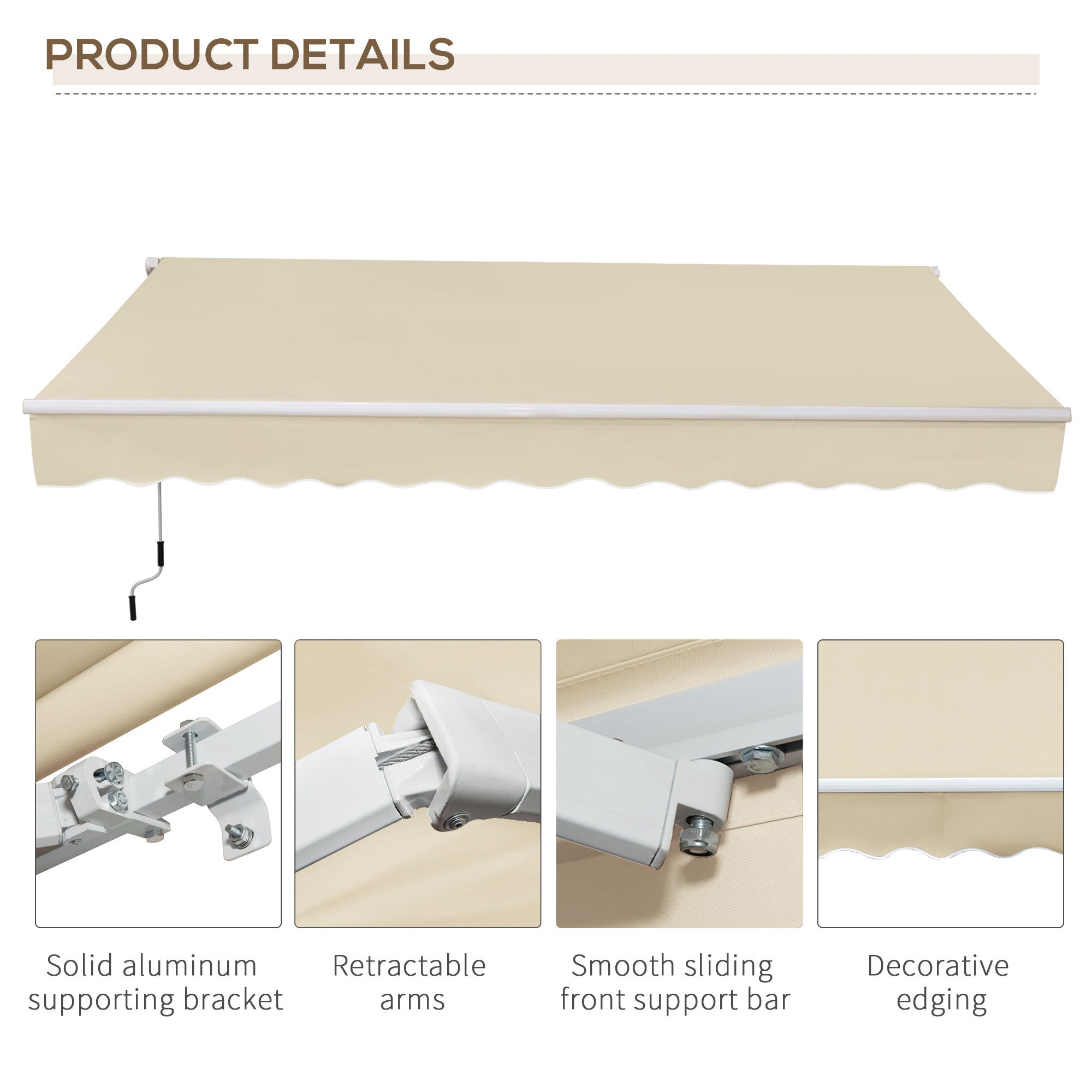 12' x 8' Retractable Patio Awning Sunshade Shelter with Manual Crank Handle UV &; Water-Resistant for Deck Balcony Cream Patio Awnings   at Gallery Canada