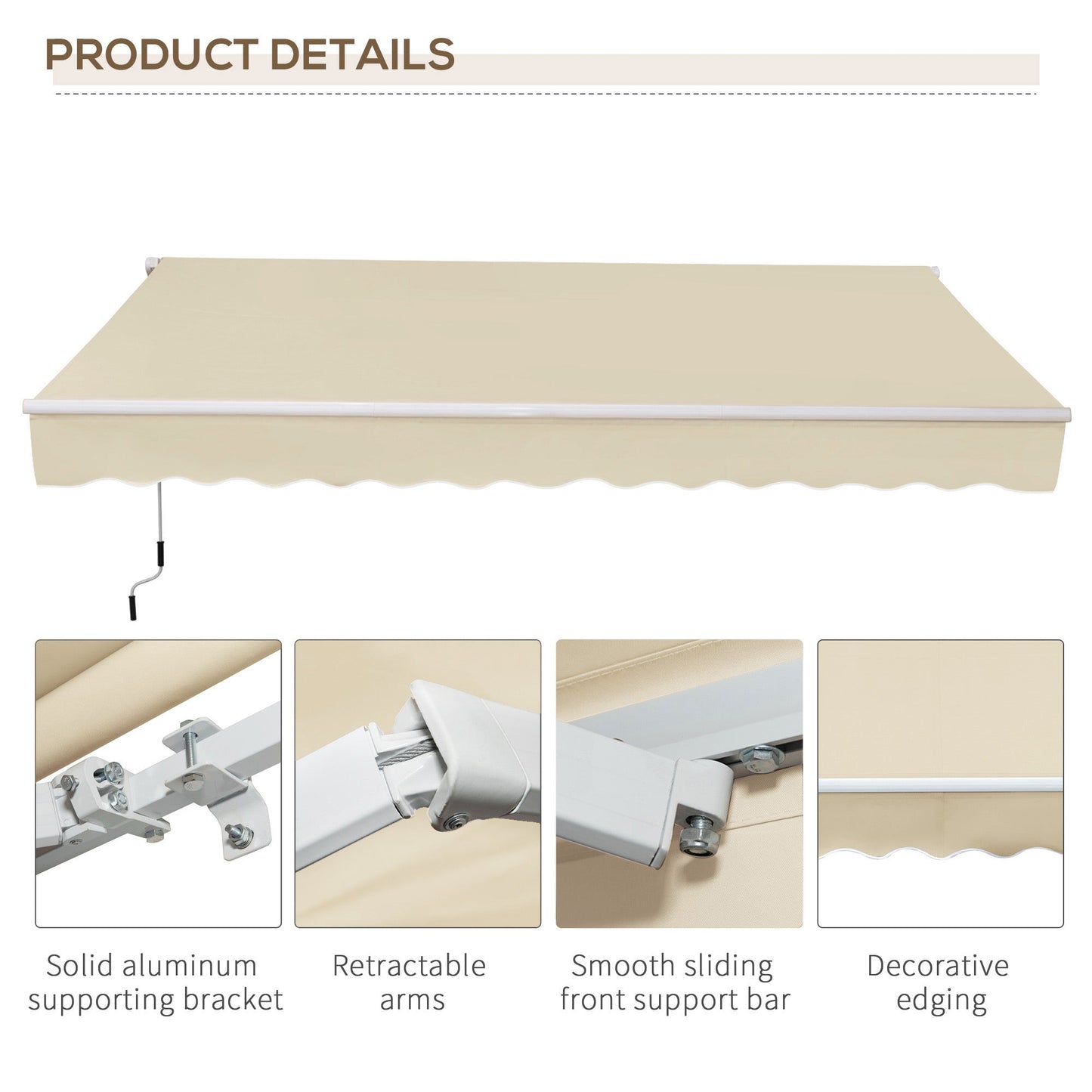 12' x 8' Retractable Patio Awning Sunshade Shelter with Manual Crank Handle UV &; Water-Resistant for Deck Balcony Cream Patio Awnings   at Gallery Canada