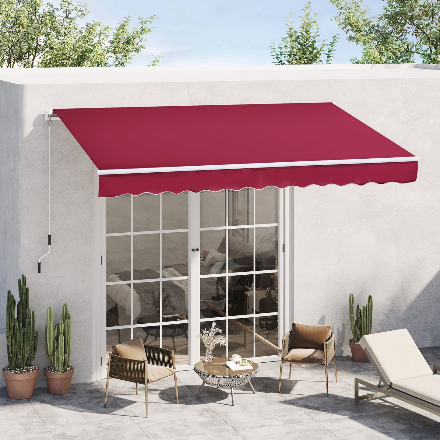 12' x 8' Retractable Patio Awning Sunshade Shelter with Manual Crank Handle UV &; Water-Resistant for Deck Balcony Red Patio Awnings   at Gallery Canada