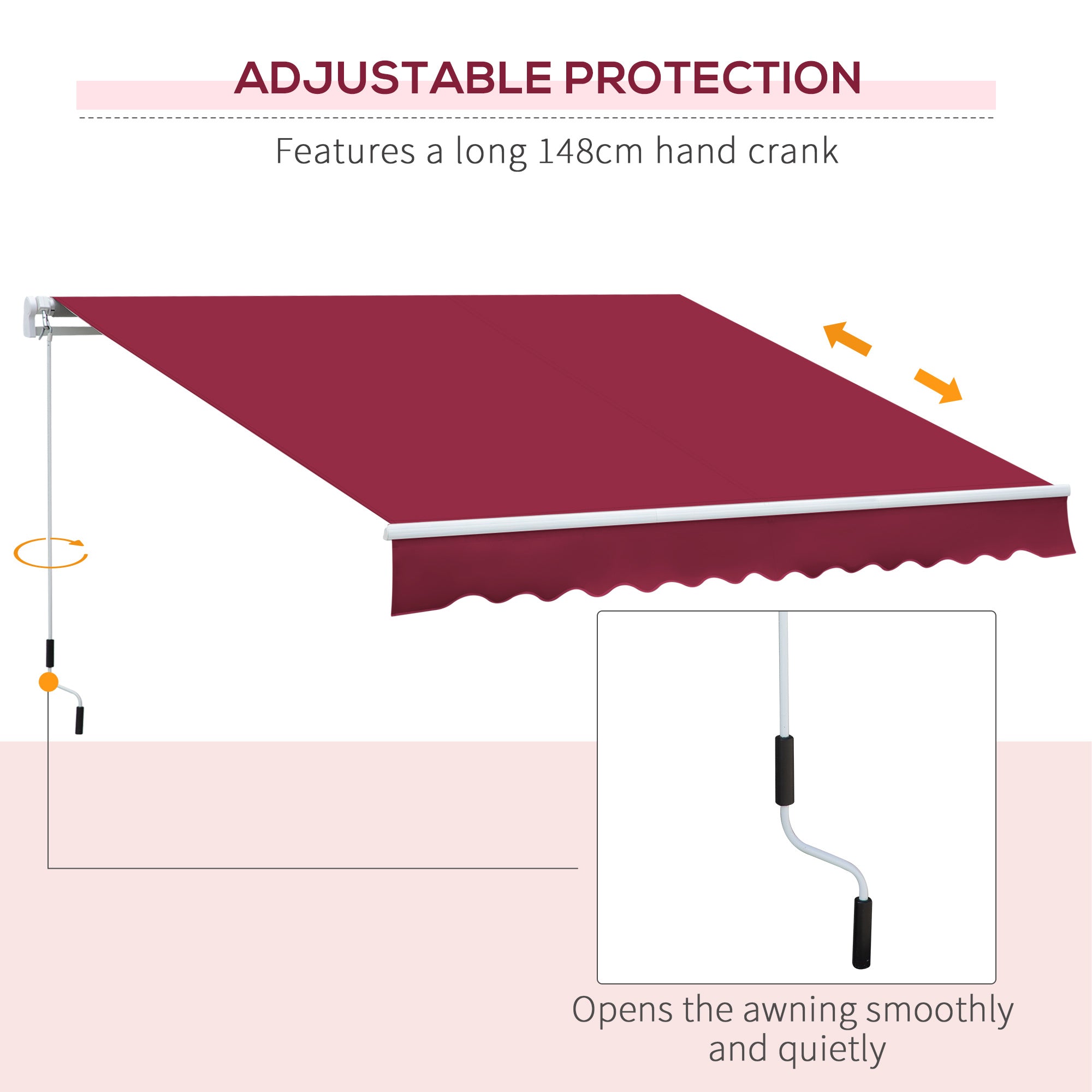 12' x 8' Retractable Patio Awning Sunshade Shelter with Manual Crank Handle UV &; Water-Resistant for Deck Balcony Red Patio Awnings   at Gallery Canada