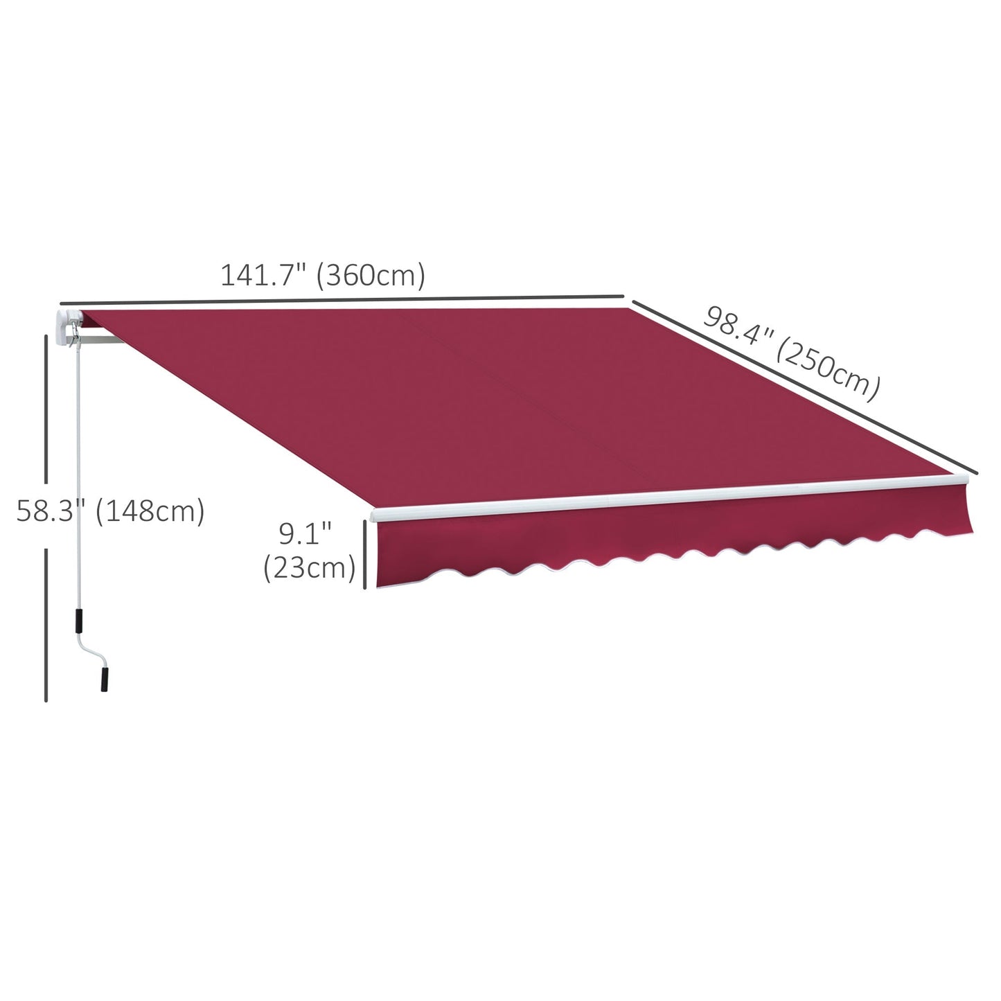 12' x 8' Retractable Patio Awning Sunshade Shelter with Manual Crank Handle UV &; Water-Resistant for Deck Balcony Red Patio Awnings   at Gallery Canada