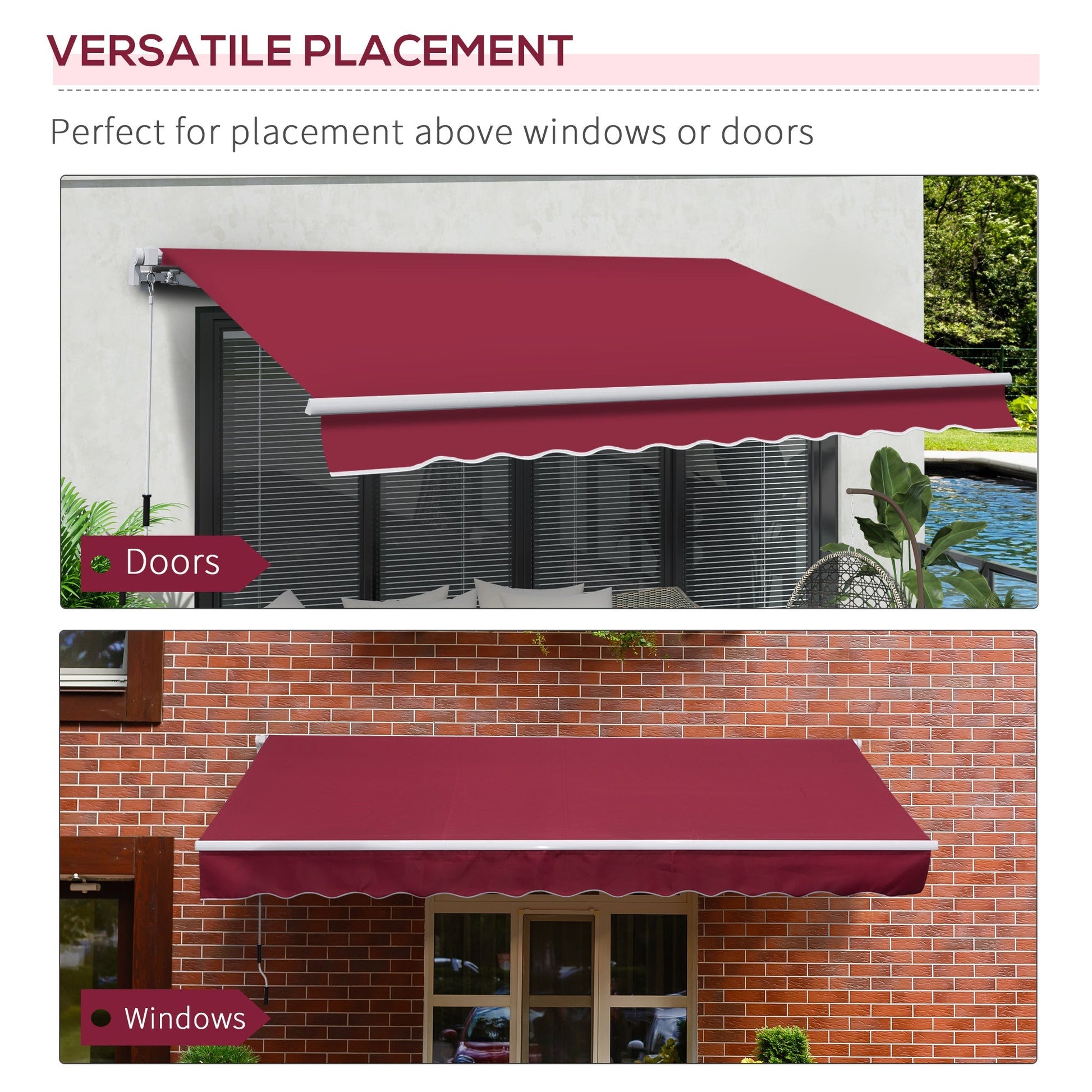 12' x 8' Retractable Patio Awning Sunshade Shelter with Manual Crank Handle UV &; Water-Resistant for Deck Balcony Red Patio Awnings   at Gallery Canada