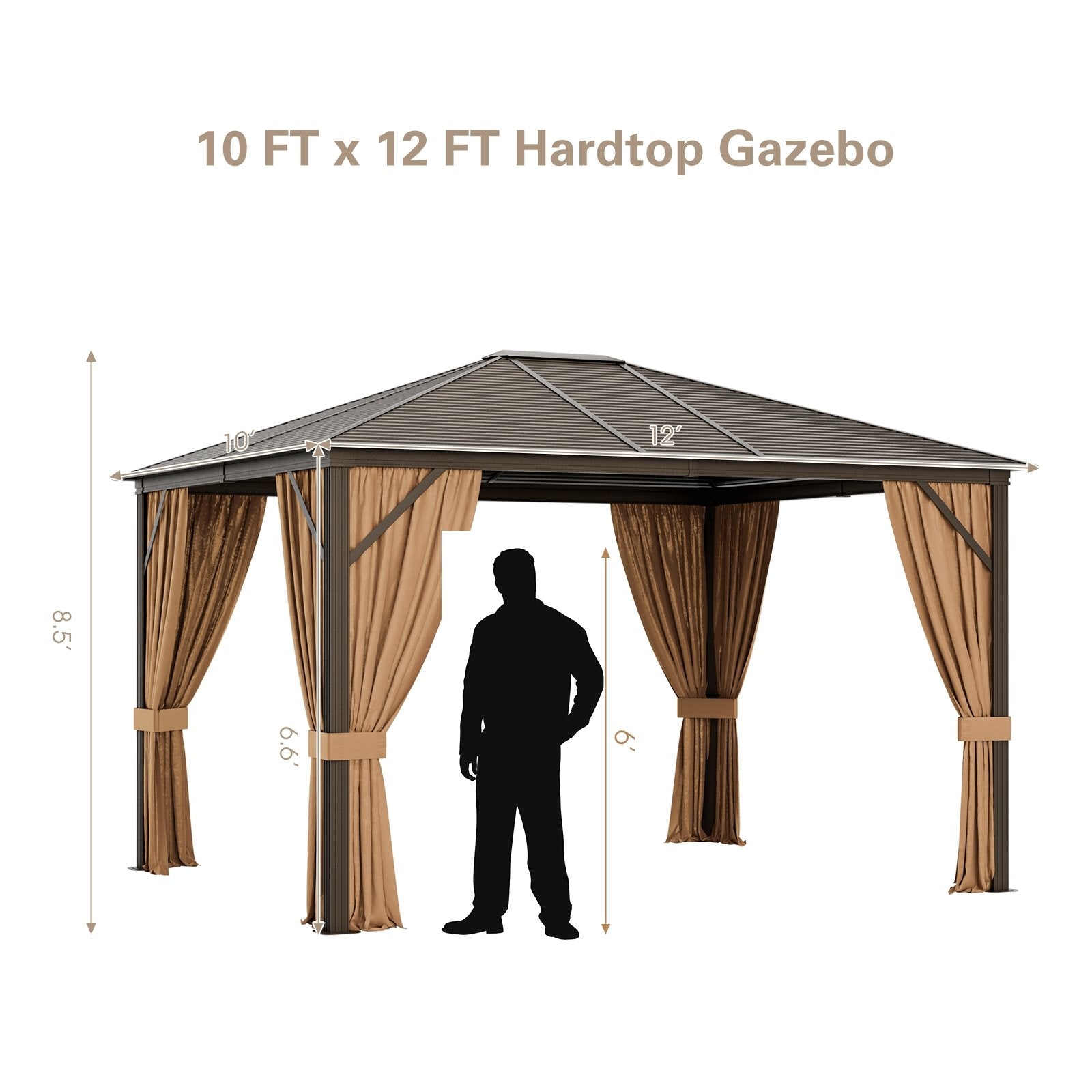 12 x10 Feet Outdoor Hardtop Gazebo with Galvanized Steel Top and Netting, Brown Gazebos   at Gallery Canada