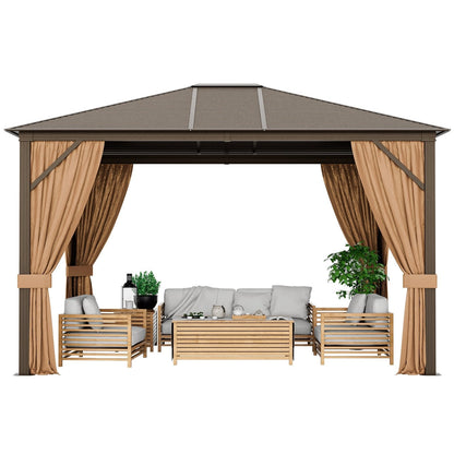 12 x10 Feet Outdoor Hardtop Gazebo with Galvanized Steel Top and Netting, Brown Gazebos   at Gallery Canada