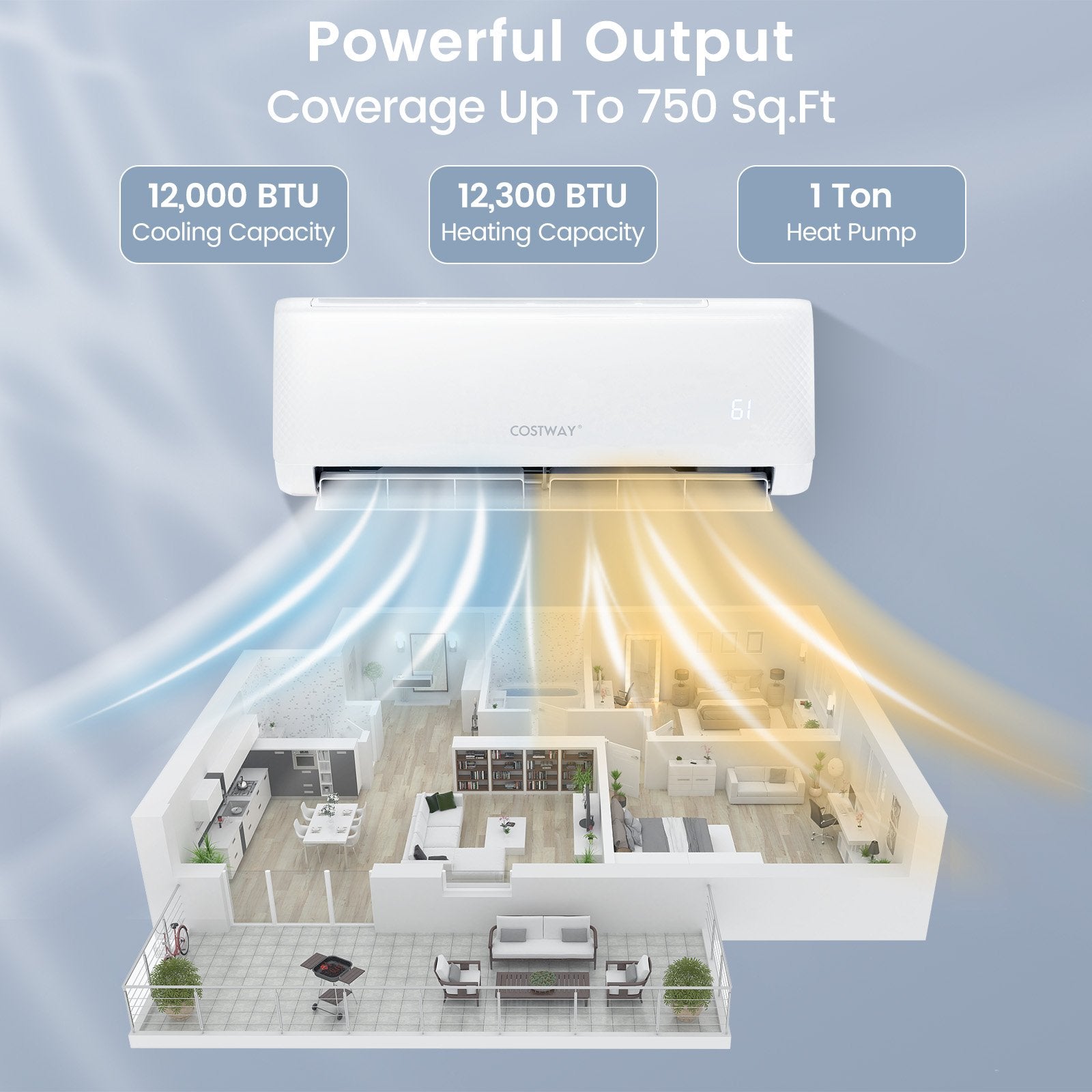 12000 BTU 21 SEER2 208-230V Ductless Mini Split Air Conditioner with Heater Pump, White Mini Split Air Conditioners   at Gallery Canada