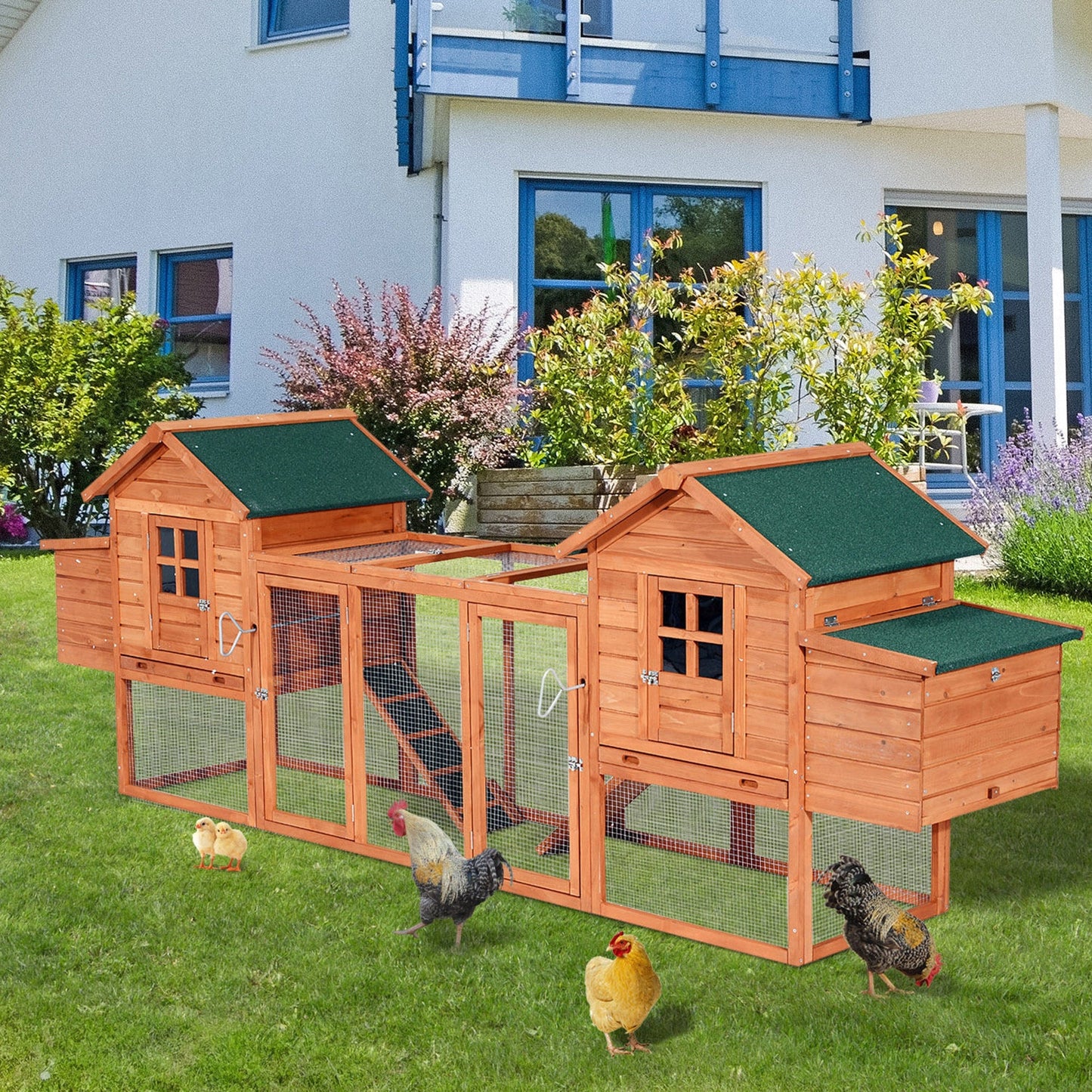 123" Dual Chicken Coop Wooden Large Chicken House Rabbit Hutch Hen Poultry Cage Backyard with Outdoor Ramps and Nesting Boxes Chicken Coops   at Gallery Canada