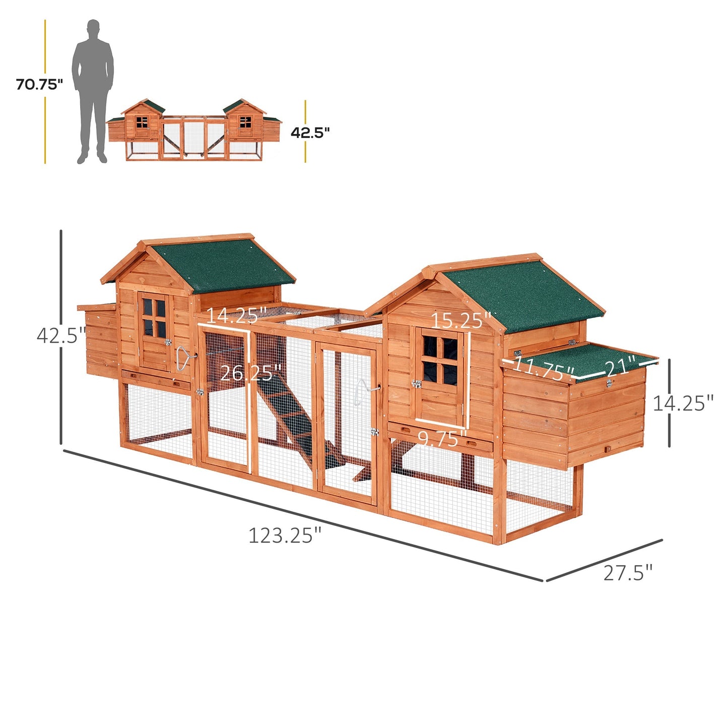 123" Dual Chicken Coop Wooden Large Chicken House Rabbit Hutch Hen Poultry Cage Backyard with Outdoor Ramps and Nesting Boxes Chicken Coops   at Gallery Canada