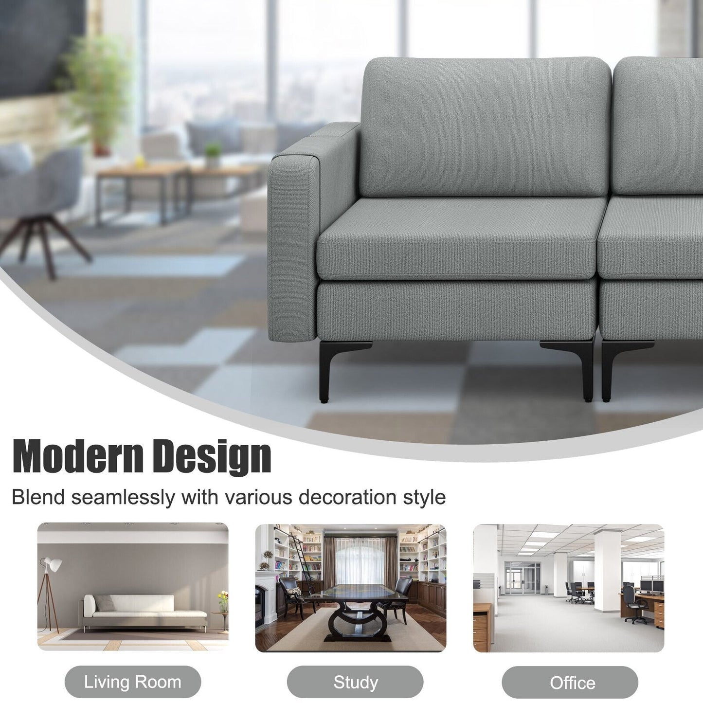 1/2/3/4-Seat Convertible Sectional Sofa with Reversible Ottoman-3-Seat, Gray Sofas & Loveseats   at Gallery Canada