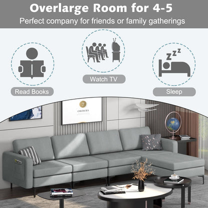 1/2/3/4-Seat Convertible Sectional Sofa with Reversible Ottoman-4-Seat L-shaped with 2 USB Ports, Gray Sofas & Loveseats   at Gallery Canada