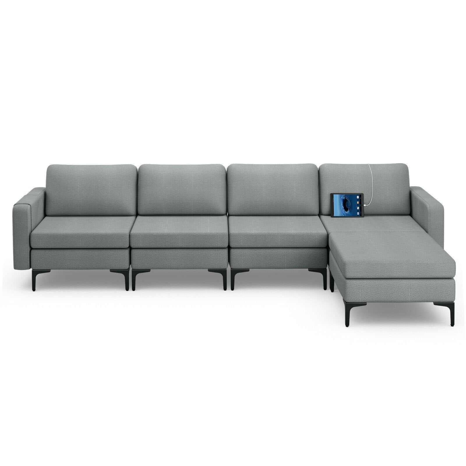 1/2/3/4-Seat Convertible Sectional Sofa with Reversible Ottoman-4-Seat L-shaped with 2 USB Ports, Gray Sofas & Loveseats   at Gallery Canada