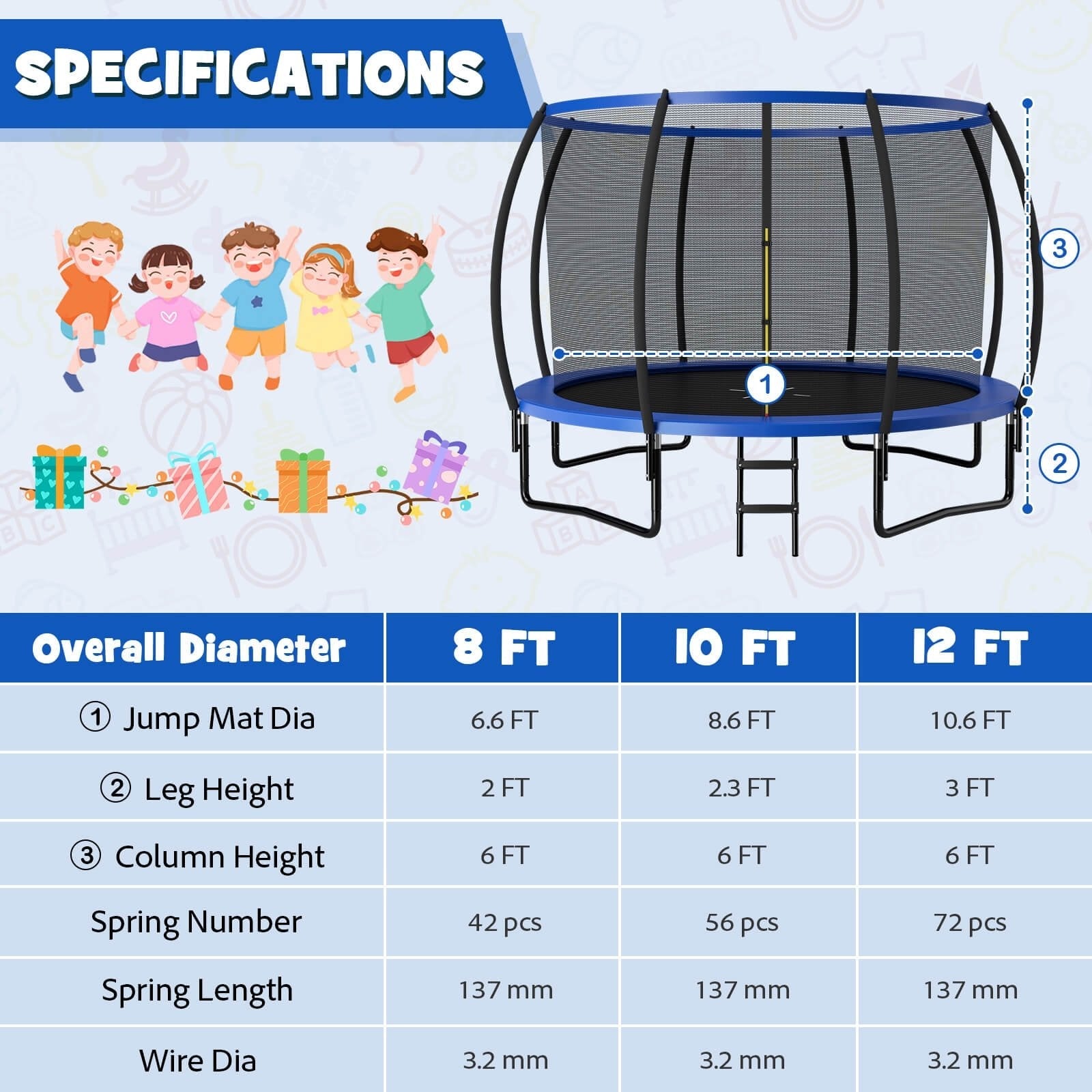 12FT ASTM Approved Recreational Trampoline with Ladder, Blue Trampolines   at Gallery Canada