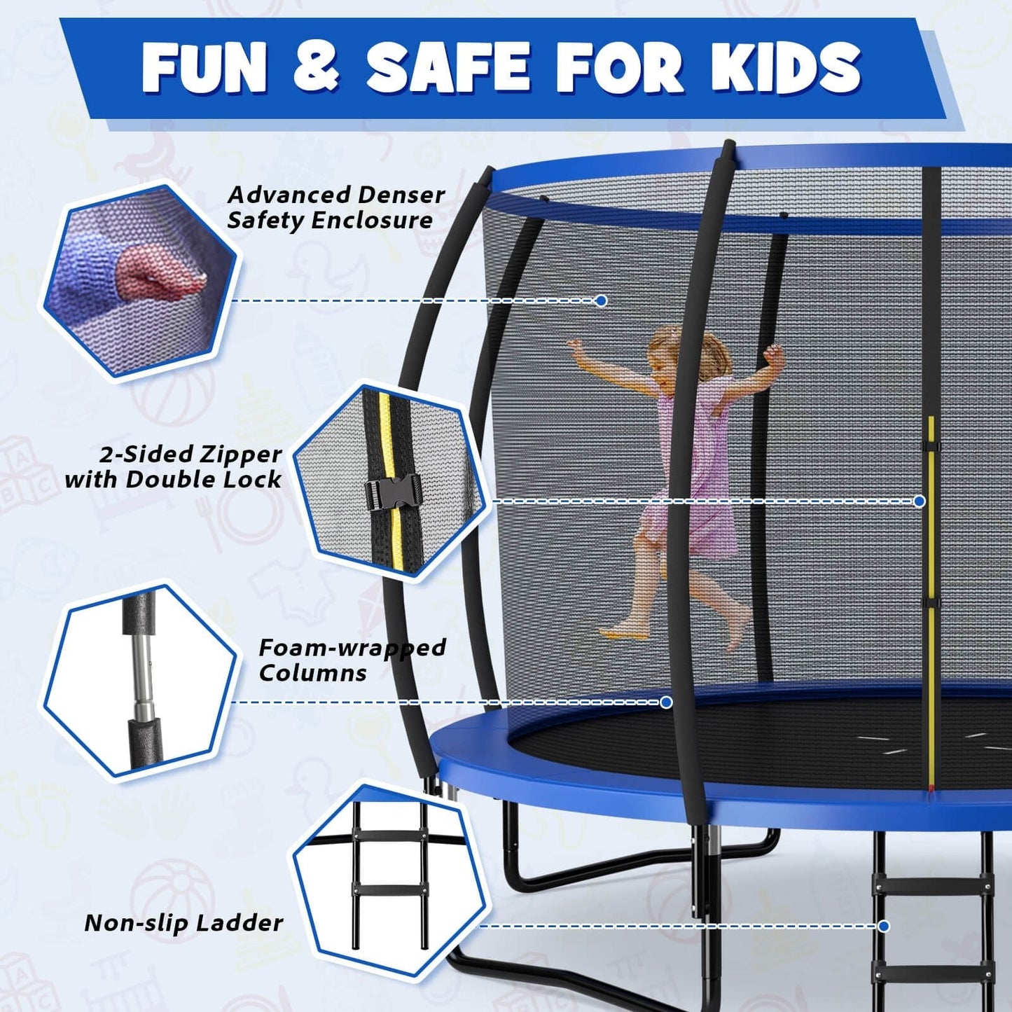 12FT ASTM Approved Recreational Trampoline with Ladder, Blue Trampolines   at Gallery Canada