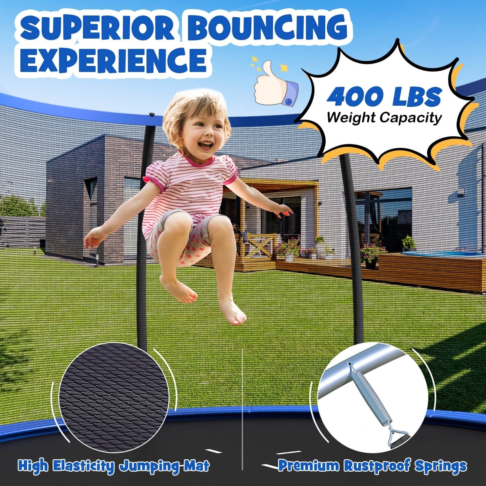 12FT ASTM Approved Recreational Trampoline with Ladder, Blue Trampolines   at Gallery Canada