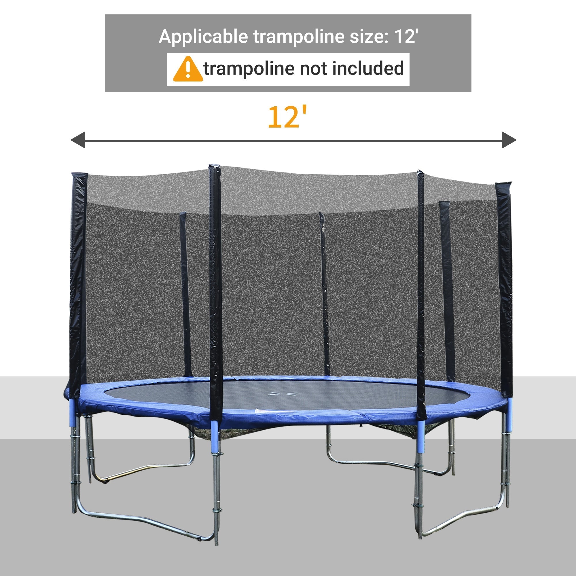 12FT Trampoline Net Enclosure Trampolining Bounce Safety Accessories w/ 8 Poles (Net Enclosure Only), Black Trampolines   at Gallery Canada