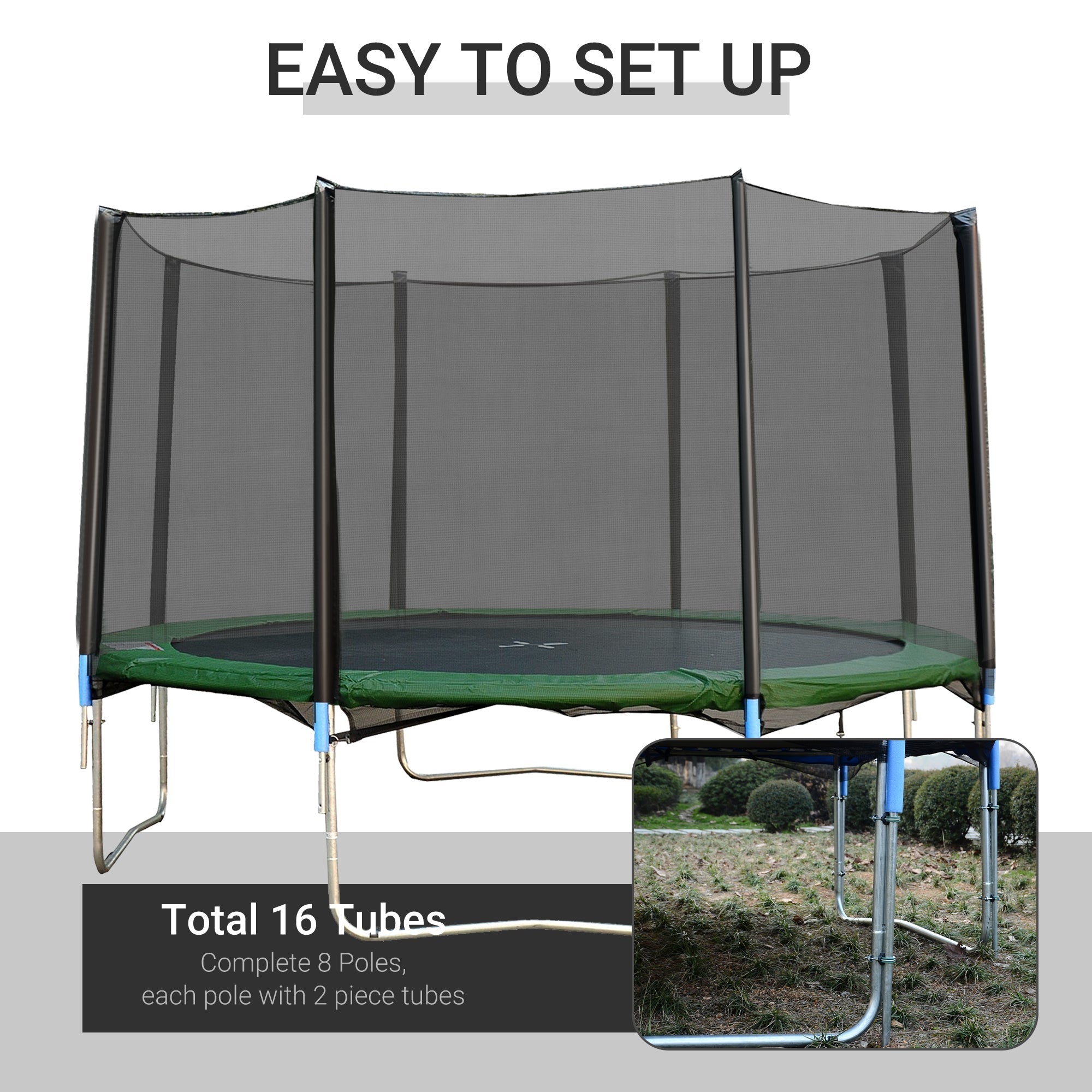 12FT Trampoline Net Enclosure Trampolining Bounce Safety Accessories w/ 8 Poles (Net Enclosure Only), Black Trampolines   at Gallery Canada