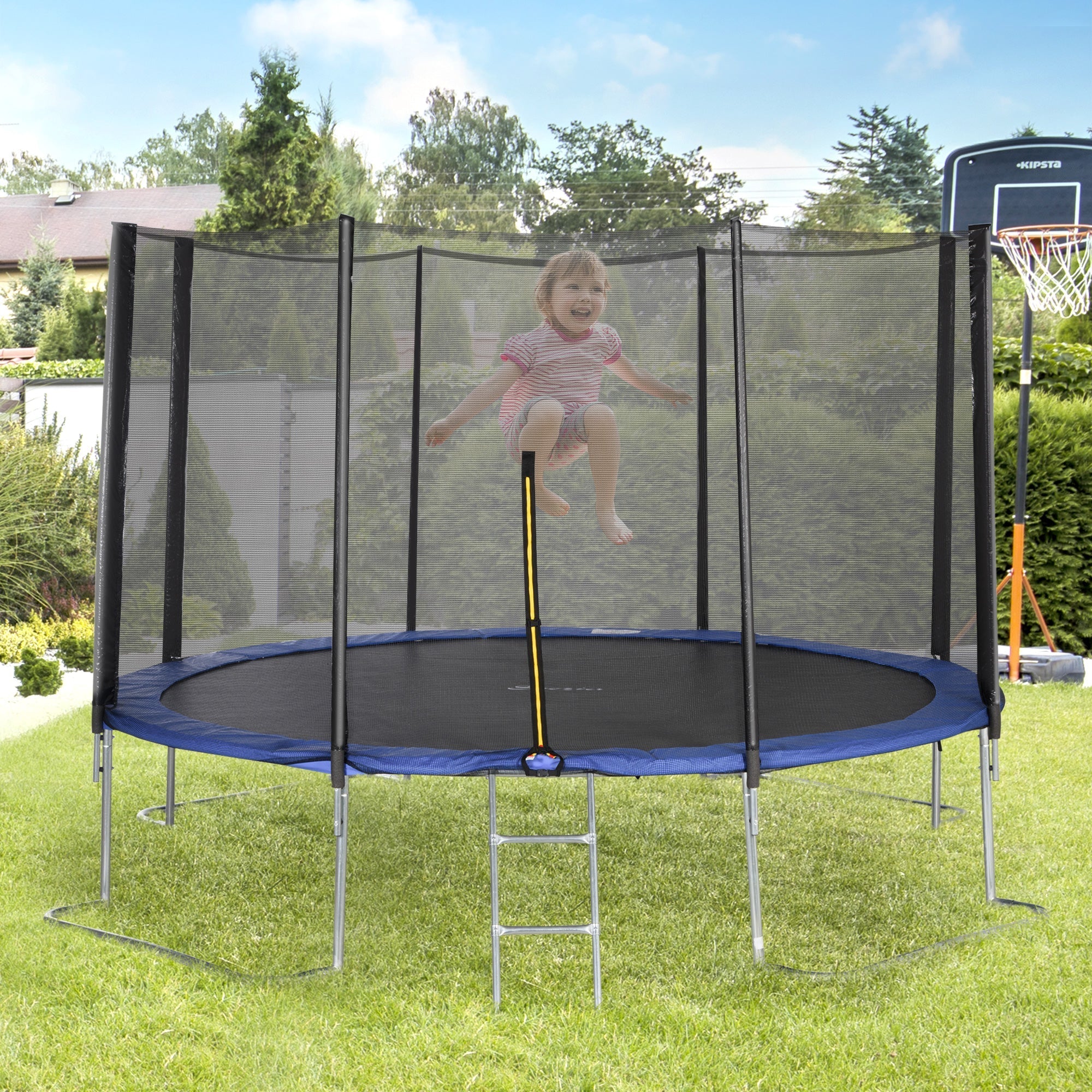 12ft Trampoline with Safety Enclosure Net and Non-Slip Ladder for Kids, Teens and Adults Indoor and Outdoor Use, Blue Trampolines   at Gallery Canada