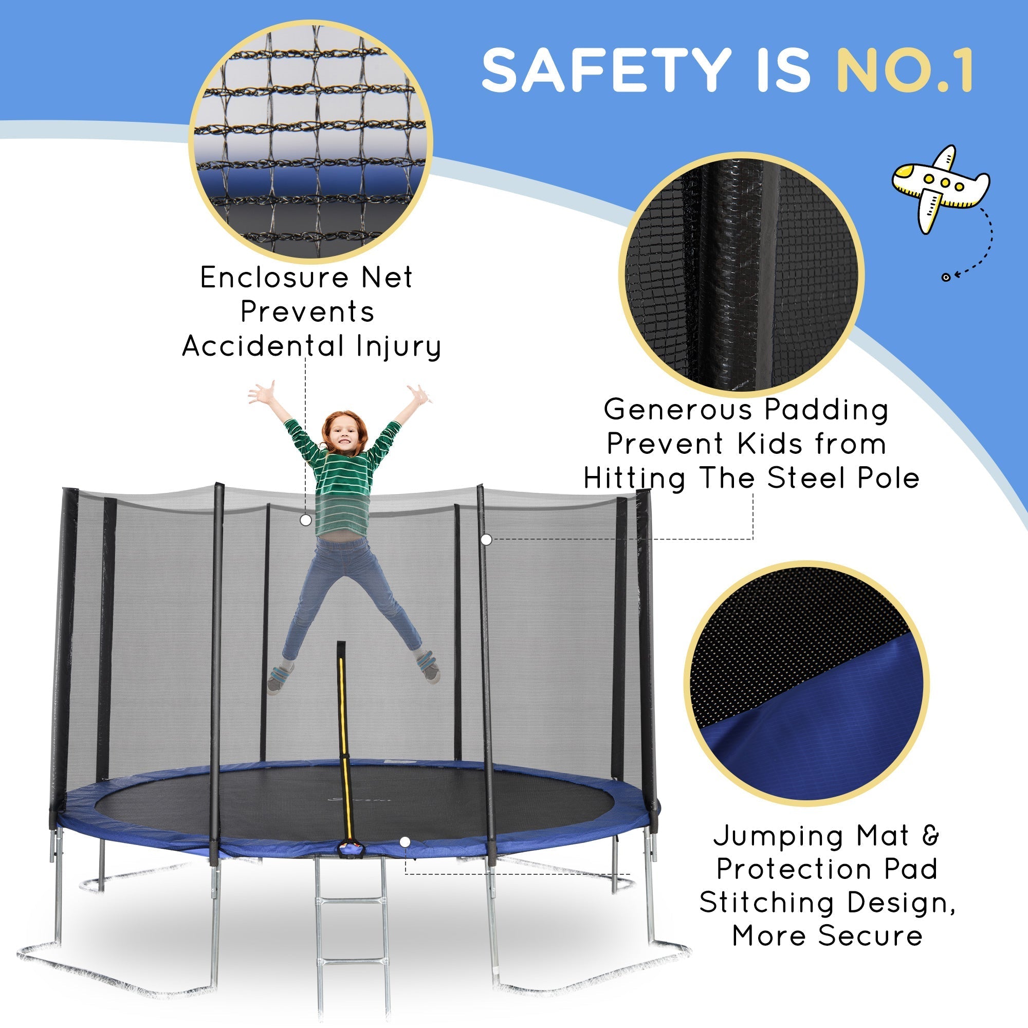 12ft Trampoline with Safety Enclosure Net and Non-Slip Ladder for Kids, Teens and Adults Indoor and Outdoor Use, Blue Trampolines   at Gallery Canada