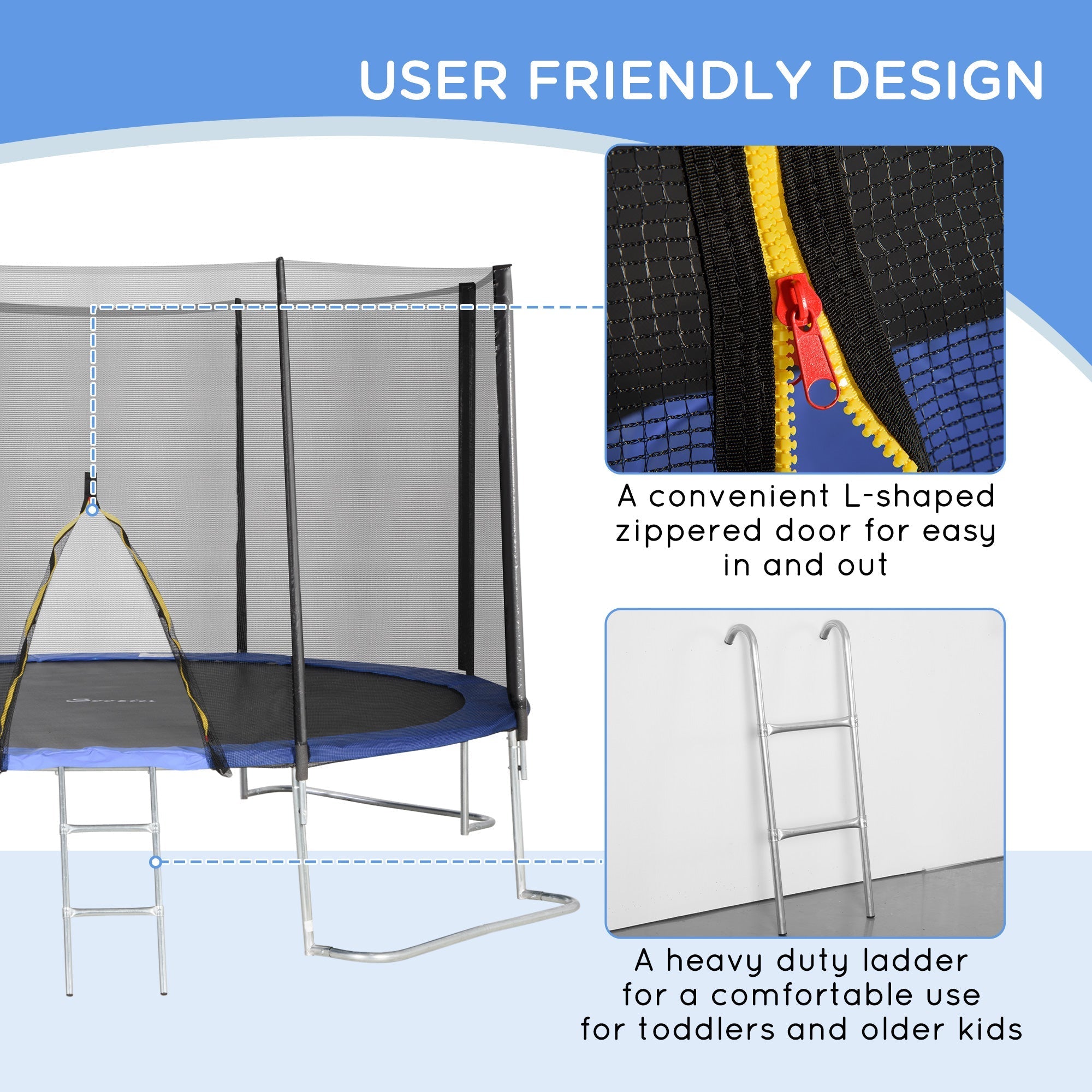 12ft Trampoline with Safety Enclosure Net and Non-Slip Ladder for Kids, Teens and Adults Indoor and Outdoor Use, Blue Trampolines   at Gallery Canada