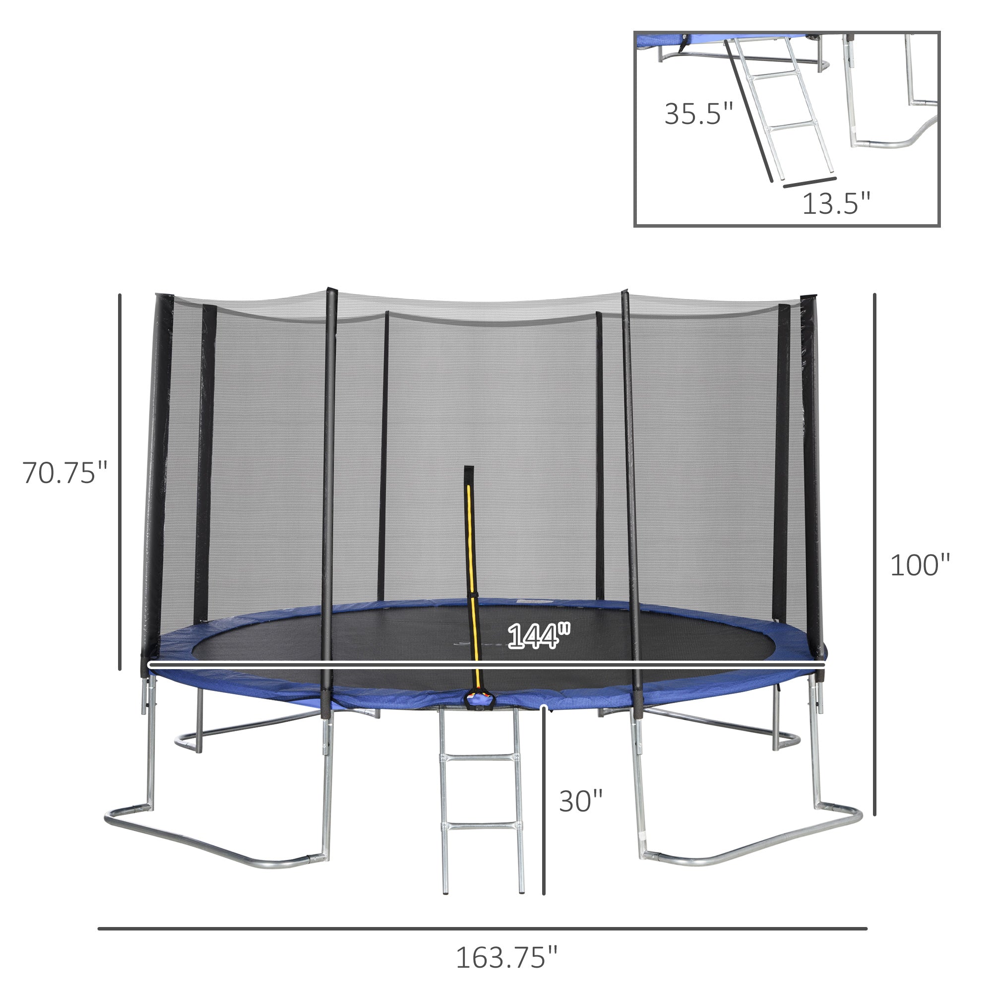 12ft Trampoline with Safety Enclosure Net and Non-Slip Ladder for Kids, Teens and Adults Indoor and Outdoor Use, Blue Trampolines   at Gallery Canada