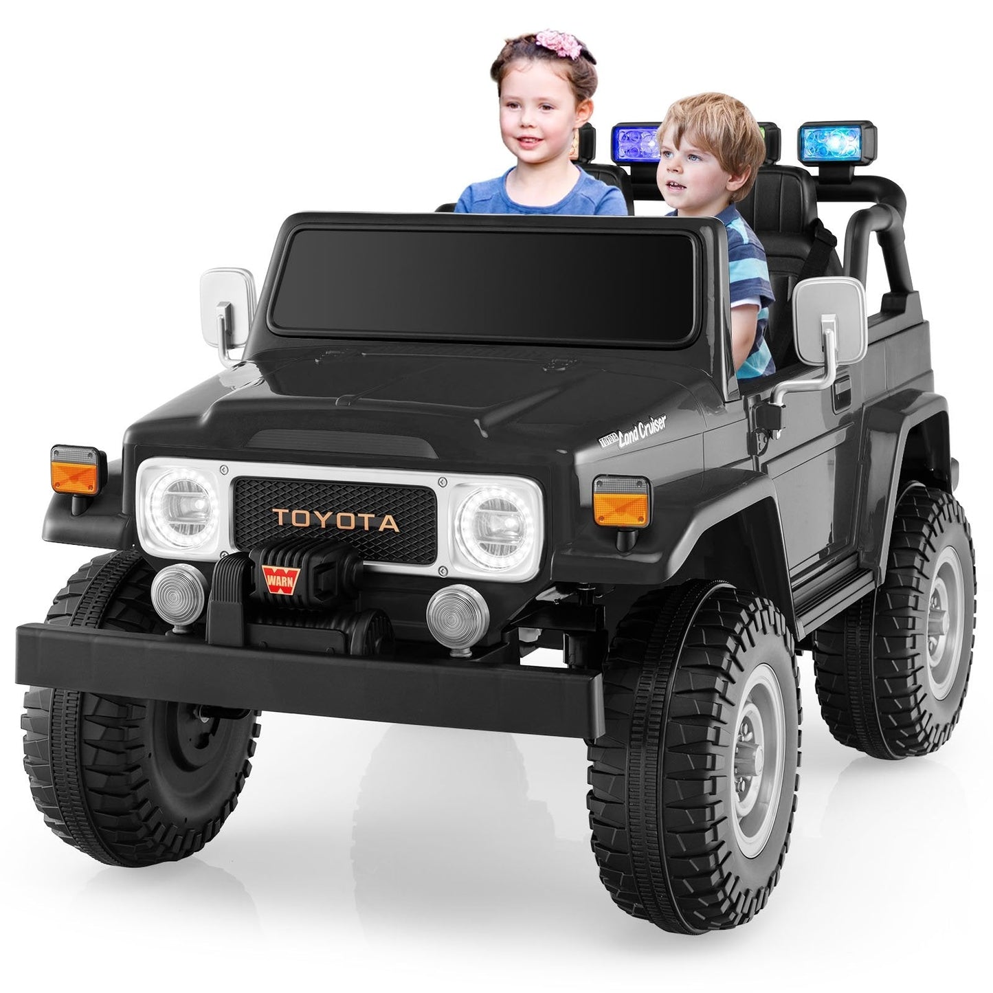 12V 2-Seat Licensed Kids Ride On Toyota FJ40 Car with 2.4G Remote Control, Black Powered Ride On Toys   at Gallery Canada