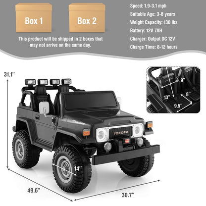 12V 2-Seat Licensed Kids Ride On Toyota FJ40 Car with 2.4G Remote Control, Black Powered Ride On Toys   at Gallery Canada