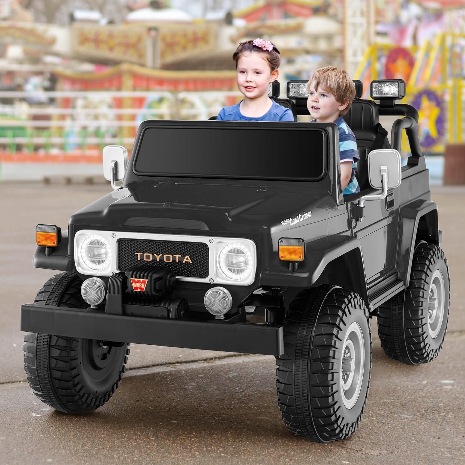 12V 2-Seat Licensed Kids Ride On Toyota FJ40 Car with 2.4G Remote Control, Black Powered Ride On Toys   at Gallery Canada