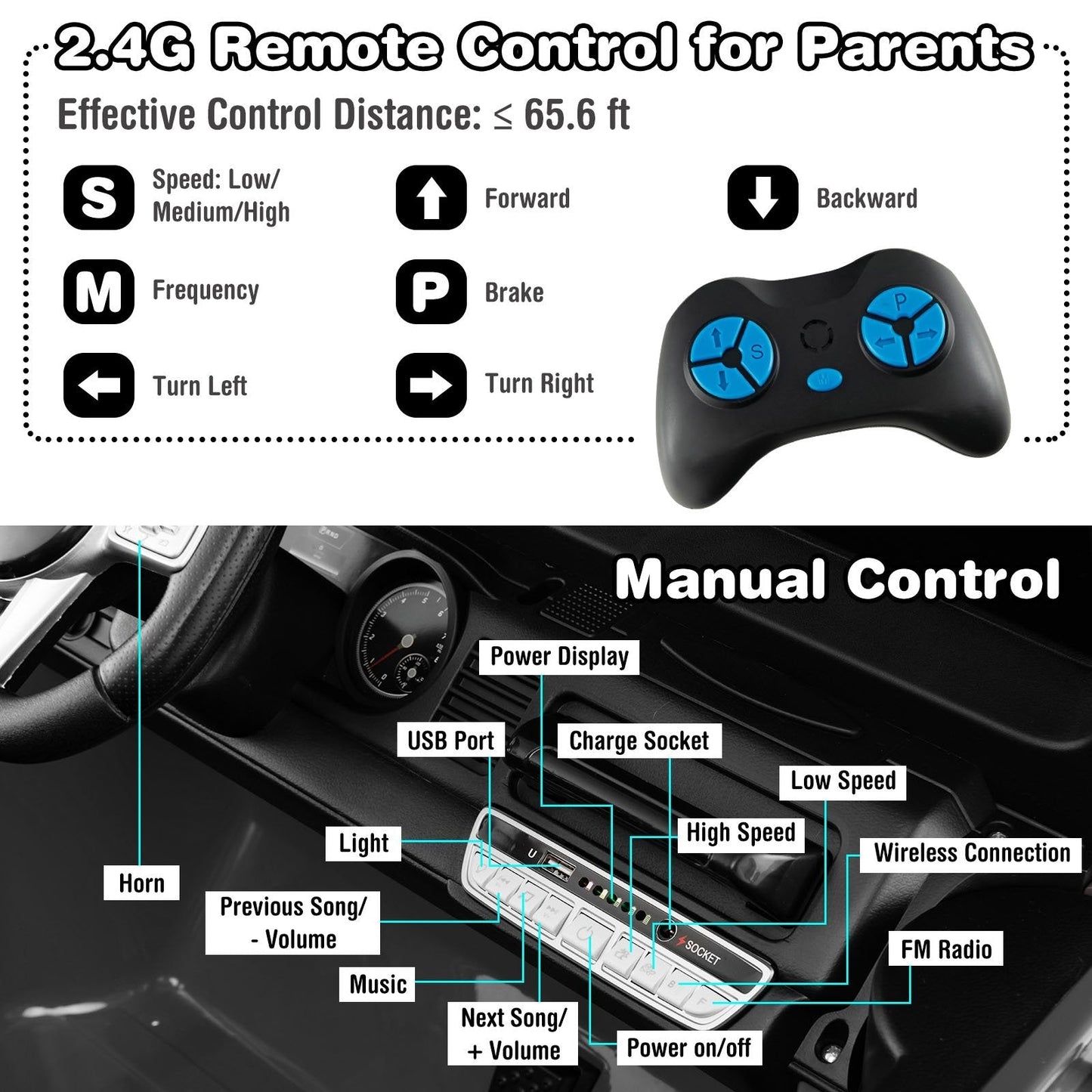 12V 2-Seat Licensed Kids Ride On Toyota FJ40 Car with 2.4G Remote Control, Black Powered Ride On Toys   at Gallery Canada